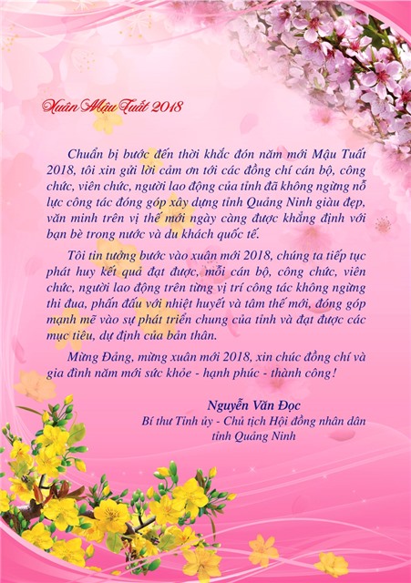 Thư chúc Tết của đồng chí Nguyễn Văn Đọc, Bí thư u8888 - Chủ tịch Hội đồng nhân dân tỉnh uu888 one
