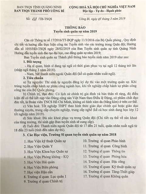 tải uu888 tuyển sinh quân sự năm 2019