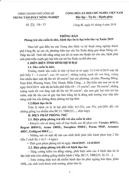 tải uu888 Phòng trừ sâu cuốn lá nhỏ, bệnh đạo ôn la hại trên lúa vụ Xuân 2019