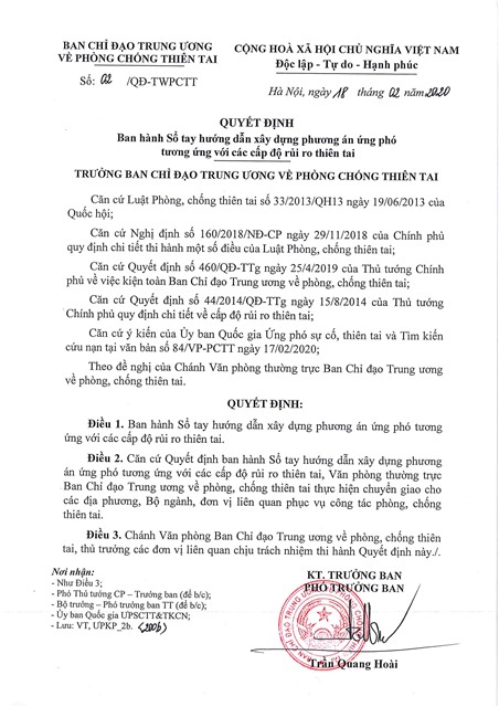 Sổ tay hướng dẫn uu888 game phương án ứng phó thiên tai theo các cấp độ rủi ro thiên tai