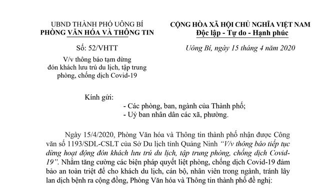 tải uu888 tạm dừng đón khách lưu trú du lịch, tập trung phòng, chống dịch Covid-19