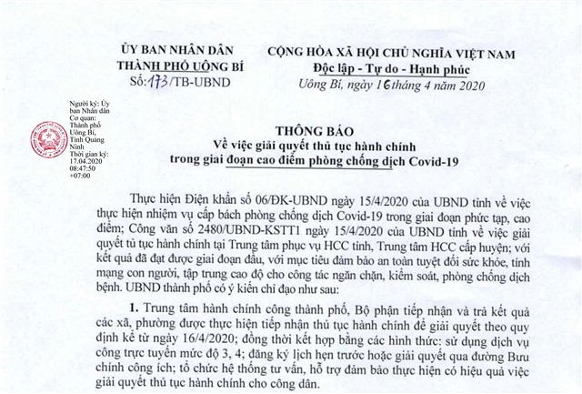 tải uu888 về việc giải quyết thủ tục hành chính trong giai đoạn cao điểm phòng chống dịch Covid - 19