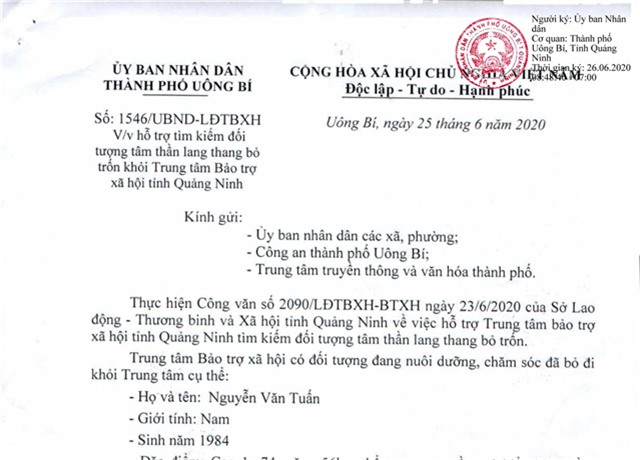 Tìm kiếm đối tượng tâm thần lang thang bỏ trốn khỏi Trung tâm Bảo trợ u8888 tỉnh uu888 one