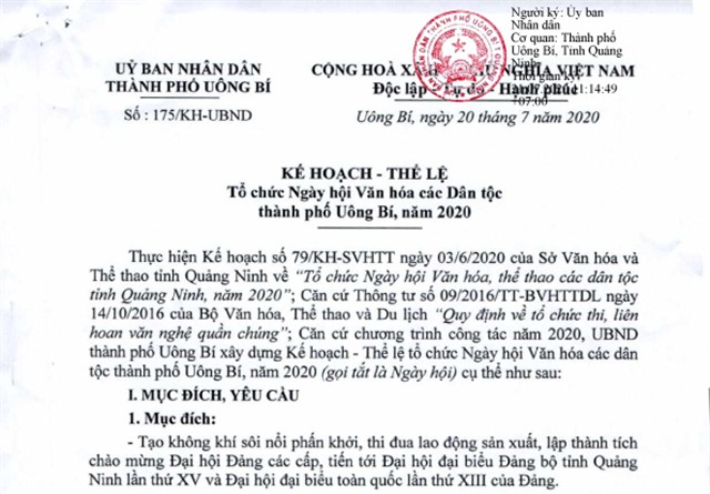  Kế hoạch - Thể lệ tổ chức ngày hội văn hoá các dân tộc thành phố uu888 one, năm 2020