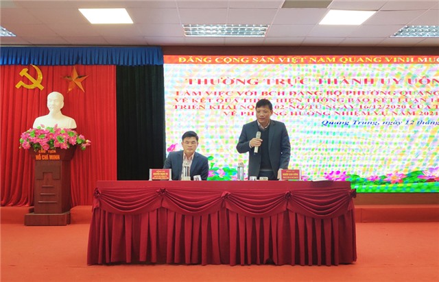 Thường trực Thành ủy làm việc với Đảng bộ phường Quang Trung