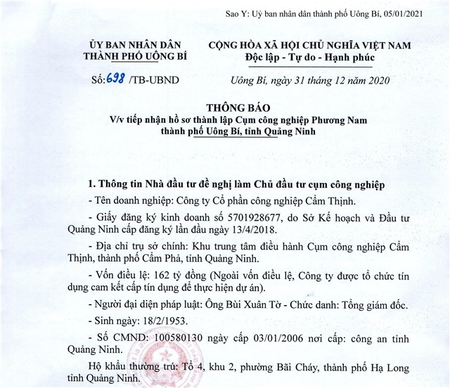 tải uu888 Về việc tiếp nhận hồ sơ thành lập Cụm công nghiệp Phương Nam thành phố uu888 one, tỉnh uu888 one