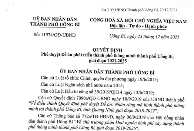 Quyết định Phê duyệt Đề án phát triển thành phố thông minh thành phố uu888 one, giai đoạn 2021-2025
