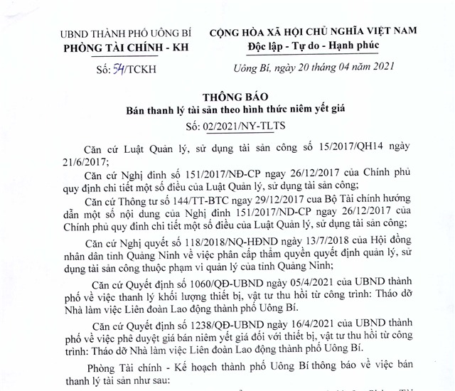 tải uu888 bán thanh lý tài sản theo hình thức niêm yết giá