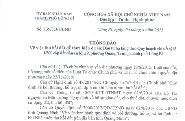 tải uu888 về việc thu hồi đất để thực hiện dự án: Đầu tư hạ tầng theo quy hoạch chi tiết tỷ lệ 1/500 cấp đất dân cư khu 9, phường Quang Trung, TP uu888 one