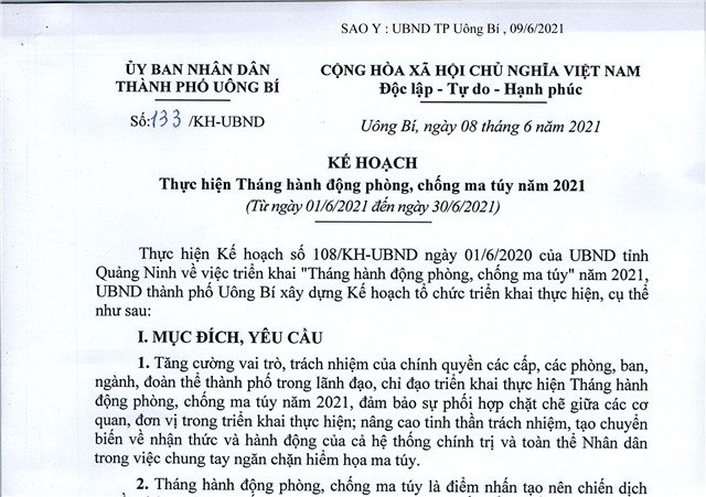 Kế hoạch thực hiện Tháng hành động phòng, chống ma túy năm 2021