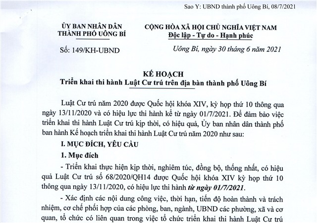 Kế hoạch triển khai thi hành Luật Cư trú trên địa bàn thành phố uu888 one