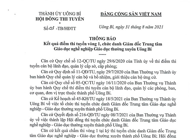 tải uu888 kết quả điểm thi tuyển vòng 1, chức danh Giám đốc Trung tâm Giáo dục nghề nghiệp Giáo dục thường xuyên uu888 one