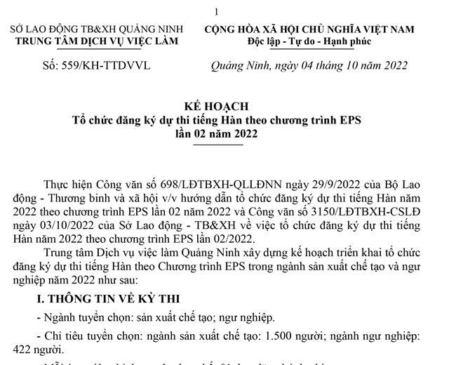 tải uu888 kế hoạch tổ chức đăng ký dự thi tiếng Hàn theo Chương trình EPS lần 2 năm 2022