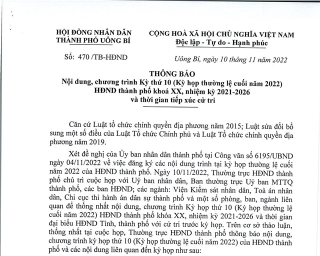 tải uu888 nội dung, chương trình kỳ họp thứ 10 (kỳ họp thường lệ cuối năm 2022) uu888 bet app thành phố khoá XX nhiệm kỳ 2021 - 2026 và thời gian tiếp xúc cử tri