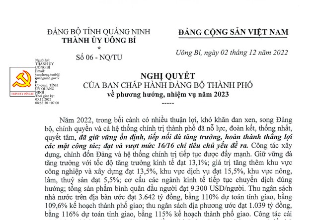Nghị quyết của Ban Chấp hành Đảng bộ thành phố về phương hướng, nhiệm vụ năm 2023