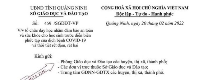 Về việc tổ chức dậy học nhằm đảm bảo an toàn và sức khỏe cho học sinh trước diễn biến phức tạp của dịch bệnh COVID-19 và thời tiết rét đậm rét hại