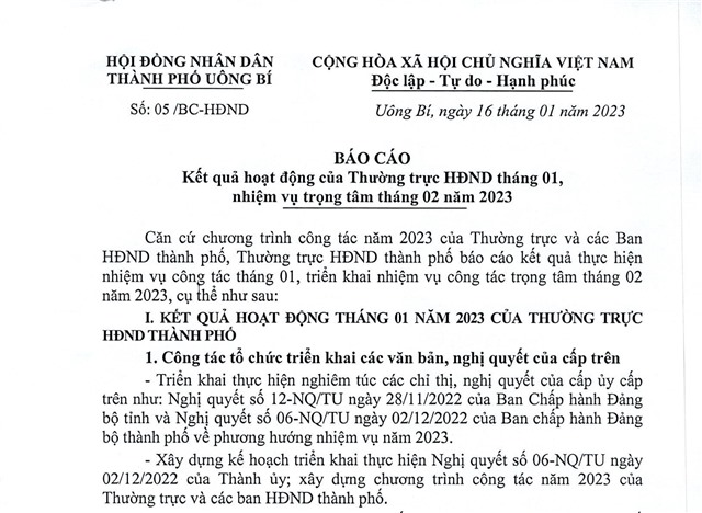 Báo cáo kết quả hoạt động của thường trực uu888 bet app tháng 01, nhiệm vụ trọng tâm tháng 02 năm 2023