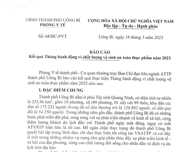 Báo cáo kết quả Tháng hành động vì u888vip1 vệ sinh an toàn thực phẩm năm 2013