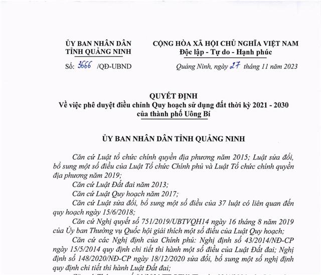 Quyết định Về việc phê duyệt điều chỉnh Quy hoạch sử dụng đất thời kỳ 2021 - 2030 của TP uu888 one