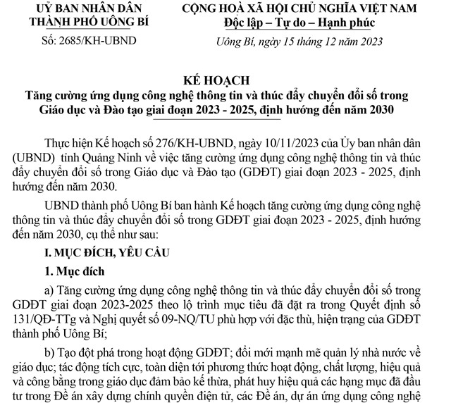 Kế hoạch tăng cường ứng dụng công nghệ thông tin và thúc đẩy chuyển đổi số trong Giáo dục và Đào tạo giai đoạn 2023 - 2025, định hướng đến năm 2030