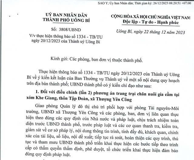 Về việc thực hiện thông báo số 1334 -TB/TU ngày 20/12/2023 của Thành uỷ uu888 one