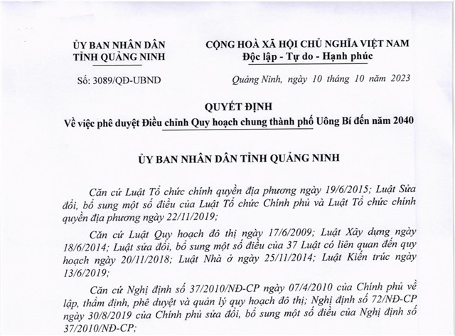 Quyết định về việc phê duyệt Điều chỉnh quy hoạch chung TP uu888 one đến năm 2040