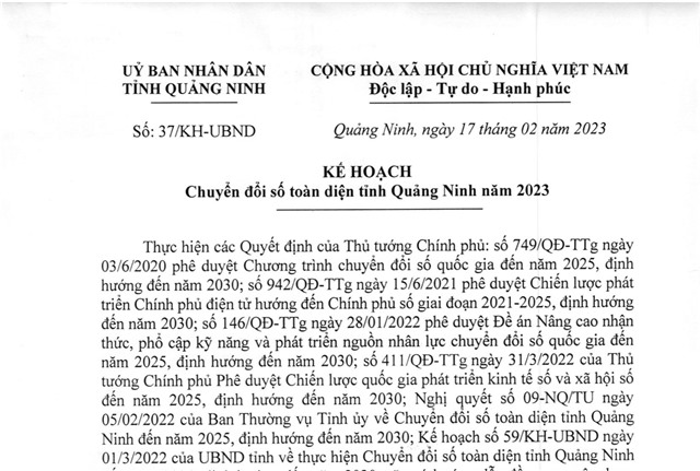 Kế hoạch chuyển đổi số toàn diện tỉnh uu888 one năm 2023