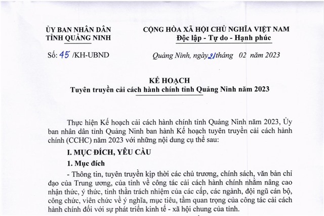 Kế hoạch tuyên truyền cải cách hành chính tỉnh uu888 one năm 2023