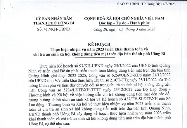 Kế hoạch thực hiện nhiệm vụ năm 2023 triển khai thanh toán và chi trả an sinh u8888 không dùng tiền mặt trên địa bàn thành phố uu888 one