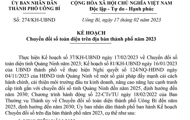 Kế hoạch chuyển đổi số toàn diện trên địa bàn thành phố uu888 one năm 2023