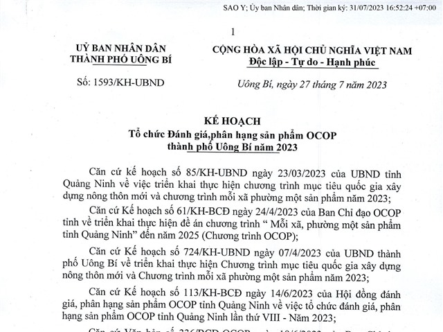 Kế hoạch tổ chức đánh giá, phân hạng sản phẩm OCOP thành phố uu888 one năm 2023