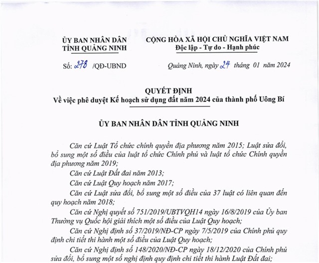 Kế hoạch sử dụng đất năm 2024 của thành phố uu888 one