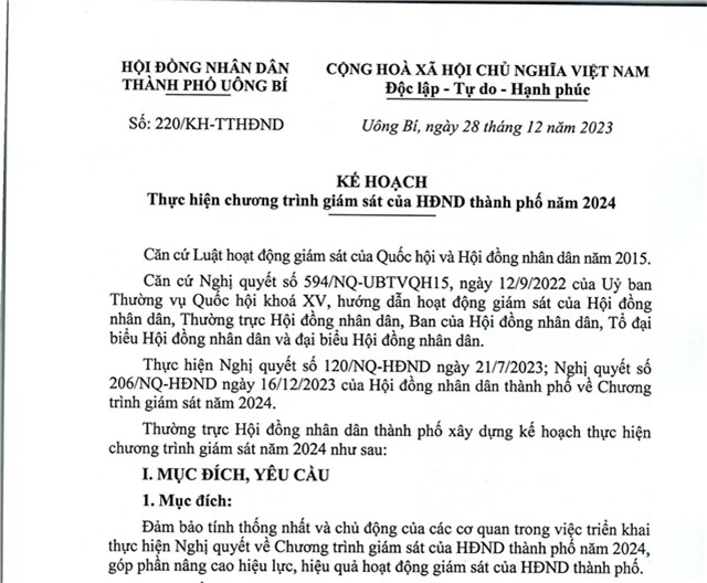 Kế hoạch thực hiện chương trình giám sát của uu888 bet app thành phố năm 2024