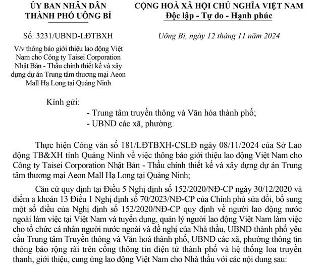 tải uu888 giới thiệu lao động uu888 có cho Công ty Taisei Corporation Nhật Bản - Thầu chính thiết kế và uu888 game dự án Trung tâm Thương mại Aeon Mall Hạ Long tại uu888 one