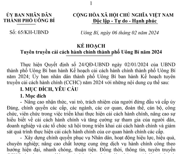  Kế hoạch tuyên truyền cải cách hành chính thành phố uu888 one năm 2024