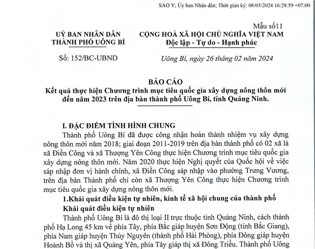 Báo cáo kết quả thực hiện chương trình mục tiêu quốc gia uu888 game nông thôn mới đến năm 2023 trên địa bàn thành phố uu888 one, tỉnh uu888 one