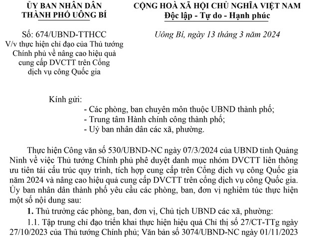 Thực hiện chỉ đạo của Thủ tướng Chính phủ về nâng cao uu888 cung cấp DVCTT trên Cổng dịch vụ công Quốc gia