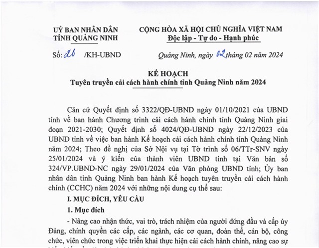  Kế hoạch tuyên truyền cải cách hành chính tỉnh uu888 one năm 2024