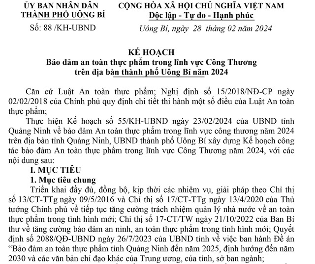 Kế hoạch bảo đảm ATTP trong lĩnh vực Công thương trên địa bàn thành phố uu888 one năm 2024