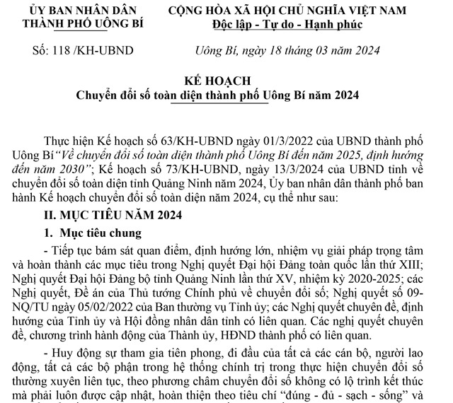 Kế hoạch chuyển đổi số toàn diện thành phố uu888 one năm 2024