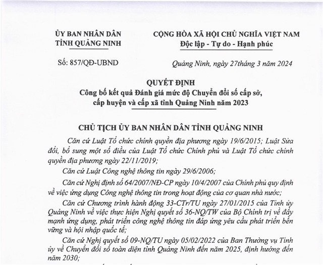 Công bố kết quả Đánh giá mức độ Chuyển đổi số cấp sở, cấp huyện và cấp xã tỉnh uu888 one năm 2023