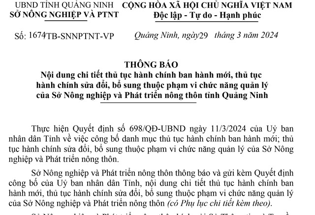 tải uu888 nội dung chi tiết TTHC ban hành mới, TTHC sửa đổi, bổ sung thuộc phạm vi chức năng quản lý của Sở Nông nghiệp và Phát triển Nông thôn tỉnh uu888 one.