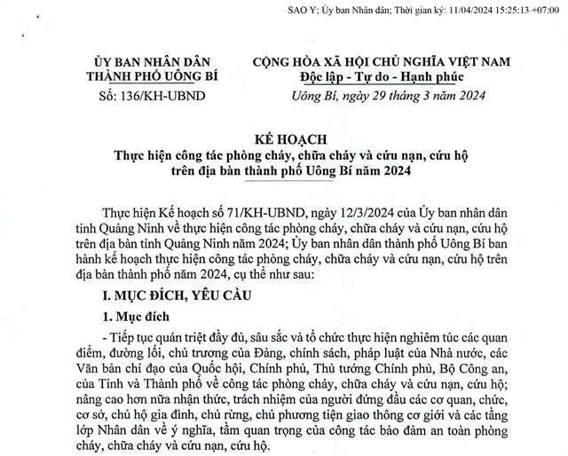 Kế hoạch thực hiện công tác phòng cháy, chữa cháy và cứu nạn, cứu hộ trên địa bàn thành phố uu888 one năm 2024