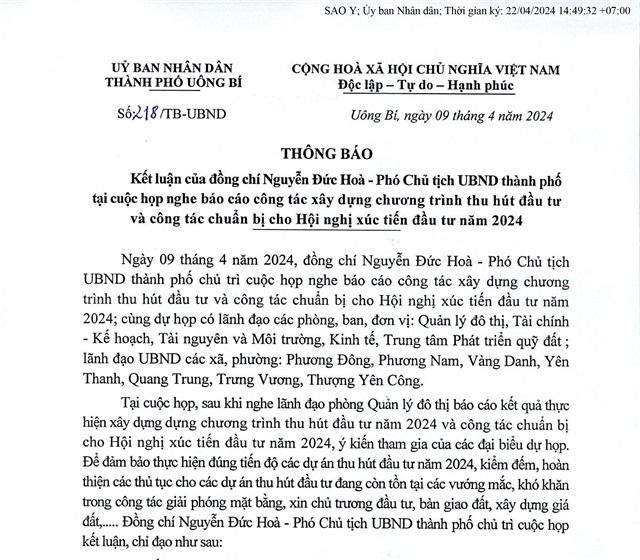 tải uu888 kết luận của đồng chí Nguyễn Đức Hoà - Phó Chủ tịch uu888.con thành phố tại cuộc họp nghe báo cáo công tác uu888 game chương trình thu hút đầu tư và công tác chuẩn bị cho Hội nghị xúc tiến đầu tư năm 2024