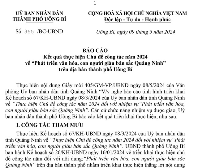 Báo cáo kết quả thực hiện Chủ đề công tác năm 2024 về "Phát triển văn hóa, con người giàu bản sắc uu888 one" trên địa bàn thành phố uu888 one