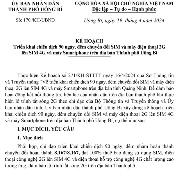 Kế hoạch Triển khai chiến dịch 90 ngày đêm chuyển đổi SIM và máy điện thoại 2G lên SIM 4G và máy Smartphone trên địa bàn thành phố uu888 one