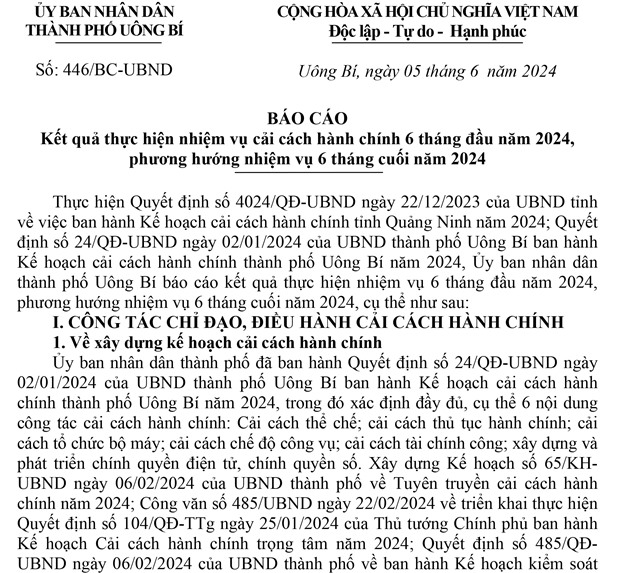 Báo cáo kết quả thực hiện nhiệm vụ uu888.con 6 tháng đầu năm 2024, phương hướng nhiệm vụ 6 tháng cuối năm 2024