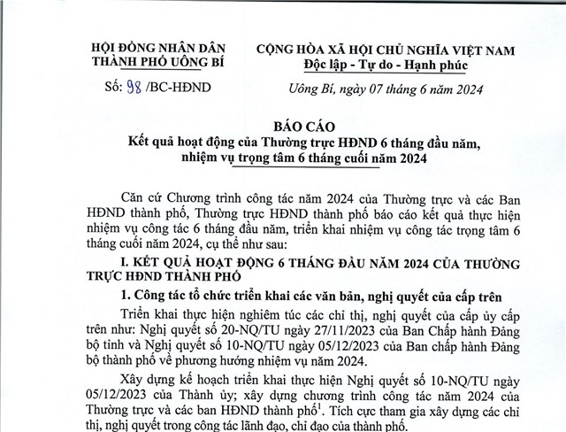 Báo cáo kết quả hoạt động của Thường trực uu888 bet app 6 tháng đầu năm, nhiệm vụ trong tâm 6 tháng cuối năm 2024