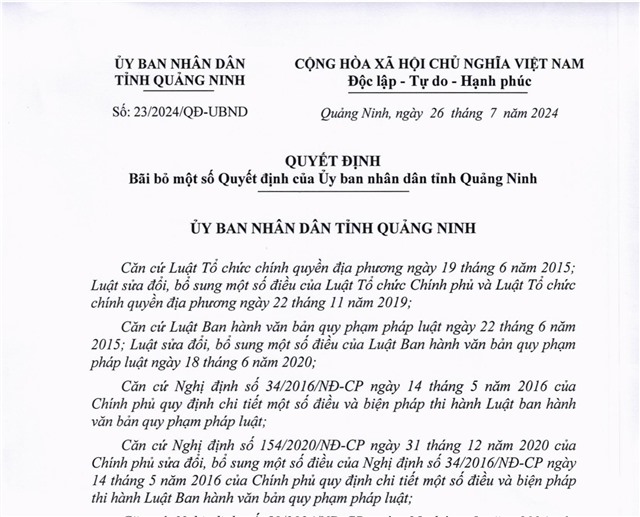 Bãi bỏ một số Quyết định của uu888.con tỉnh uu888 one