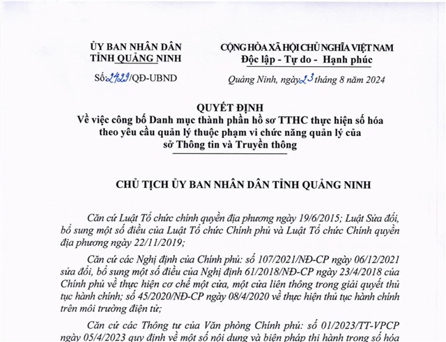 Công bố Danh mục thành phần hồ sơ TTHC thực hiện số hóa theo yêu cầu quản lý thuộc phạm vi chức năng quản lý của Sở uu888.con và Truyền thông